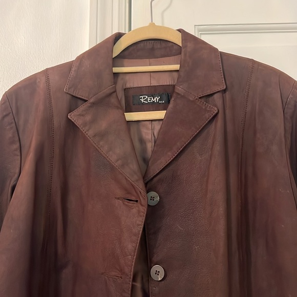 Vintage 90s Brown Leather Jacket Size L - Picture 5 of 13